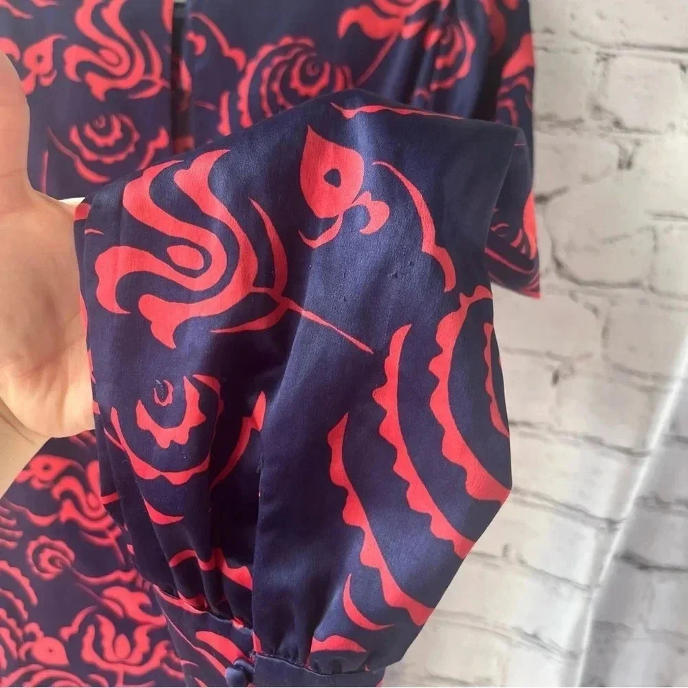 Rachel Roy Navy Blue Red Design Long Sleeve Mini Dress Sabrina Neck Size Medium - Picture 12 of 12